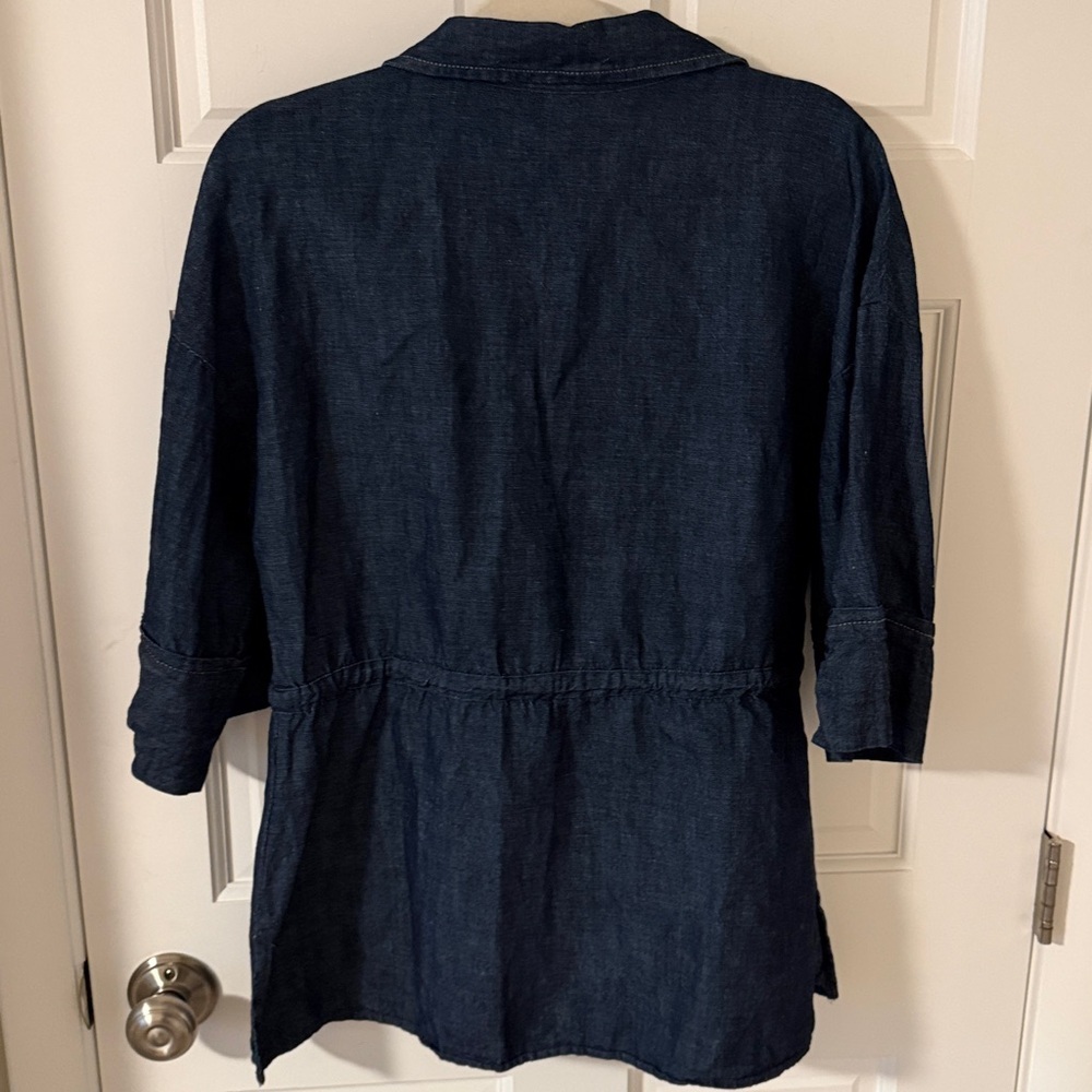 Zara Drawstring Waist Denim Utility Shirt Safari Style 3/4 Sleeve Size XS - Picture 7 of 7